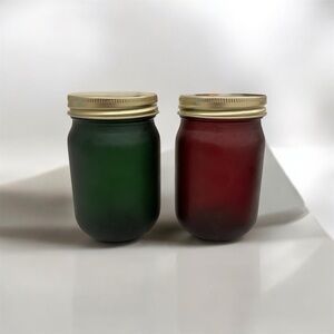 Set of Two Frosted Glass Jars - Green and Red